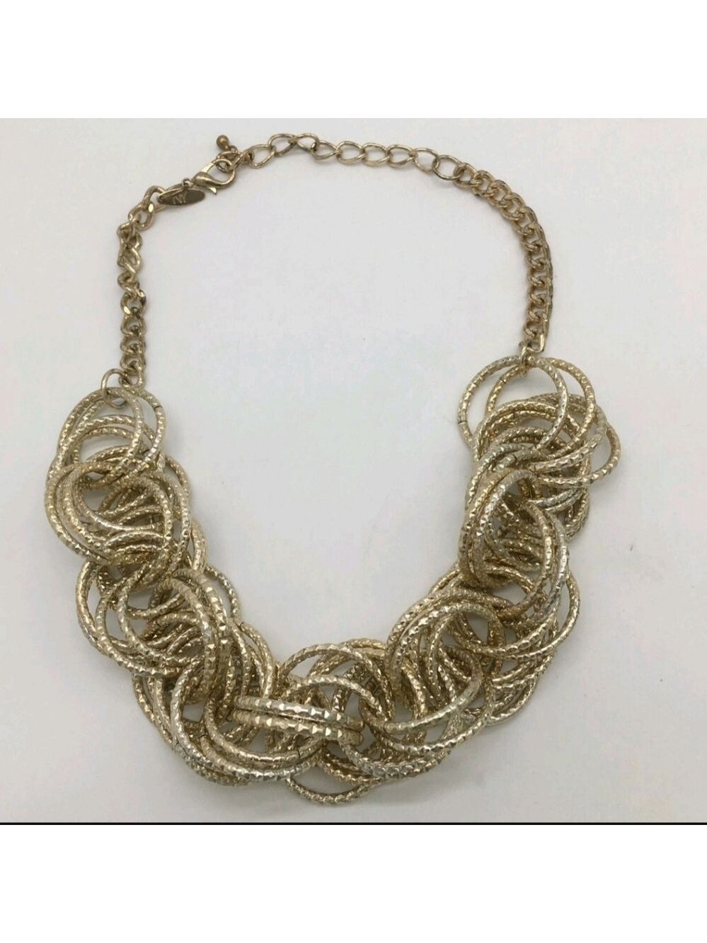 Vtg Signed New York & Company Textured Silver-Tone Multi-Hoop Statement Necklace - Picture 9 of 9